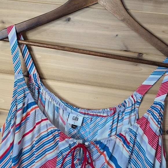 CAbi Top Womens Large Red Blue #5230 Tassel Tank Inline Print NWT - Picture 2 of 10